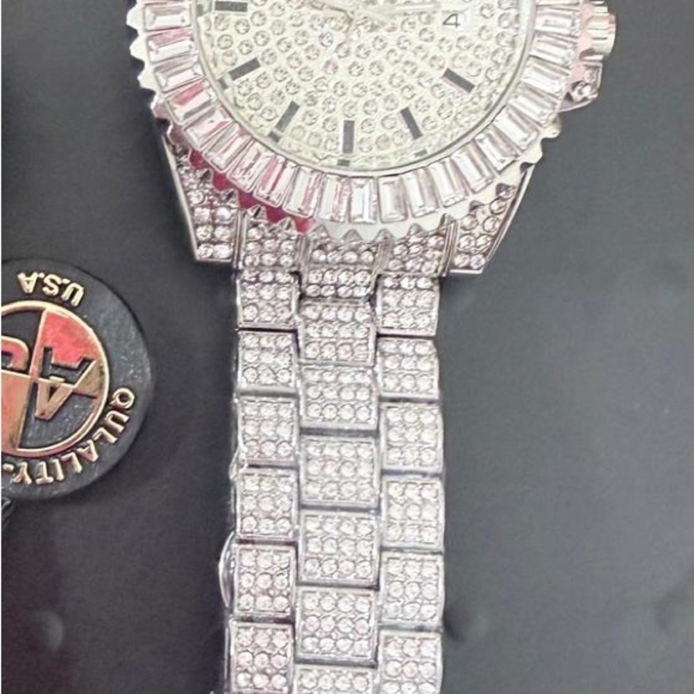 Silver Diamond-Encrusted Watch